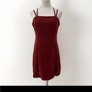 Women’s Medium She And Sky Maroon Dress Strappy Sun Shoulder Mini Bodycon Spring